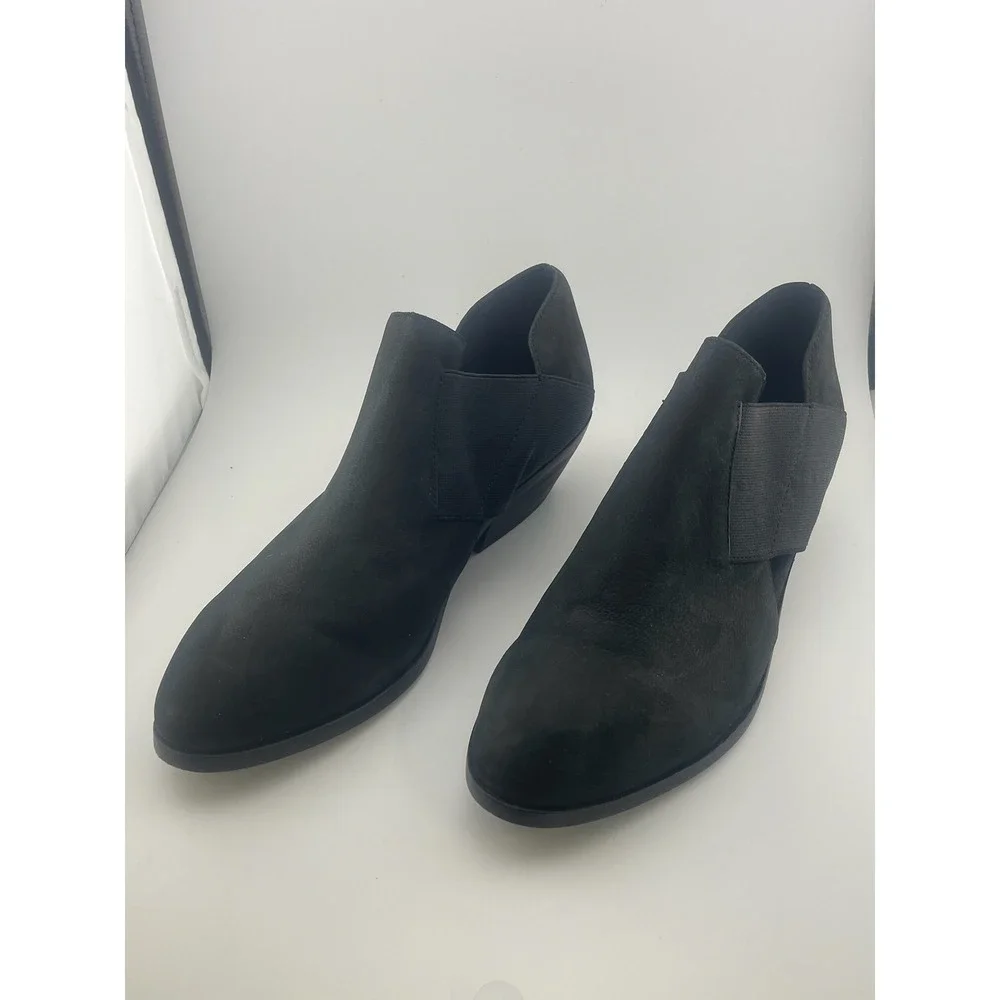 Eileen Fisher Perry black‎ nubuck suede elastic cutout shoes booties sz 7.5